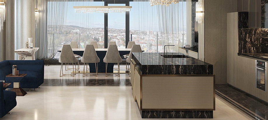 Rubinetti Gessi Kitchen in una cucina bianca open space