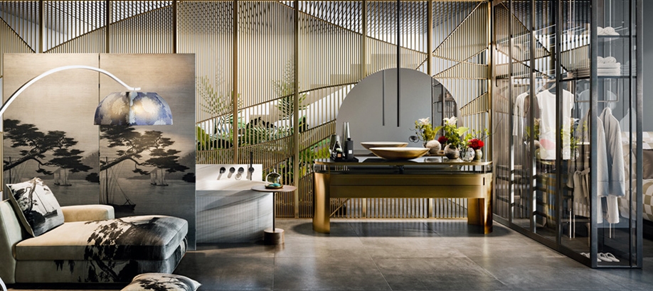 Bagno di lusso arredato con la serie Gessi Anello