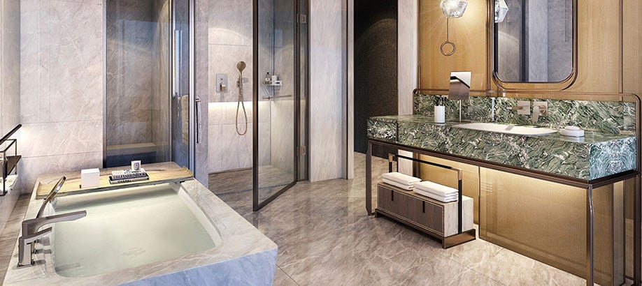 Bagno di lusso con serie rubinetti Gessi Rilievo