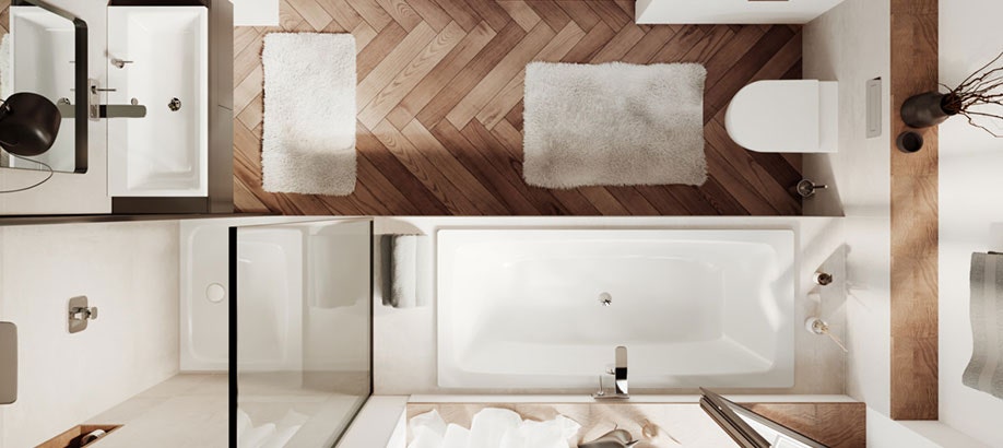 Vasca da bagno Cayono Duo Kaldewei vista dall'alto in un bagno moderno