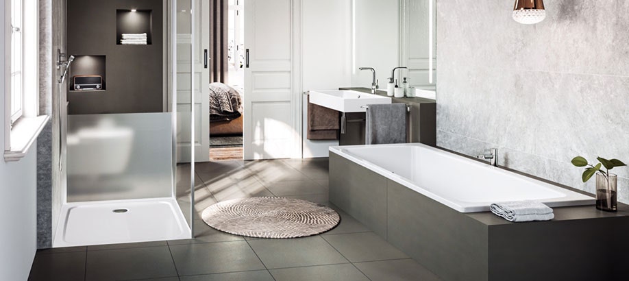 Vasca da bagno rettangolare Cayono Duo Kaldewei in un bagno moderno