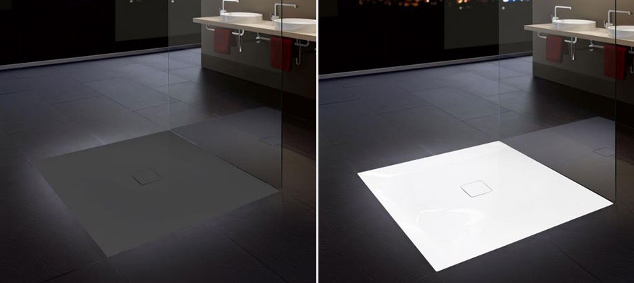 Piatti doccia Kaldewei Conoflat filo pavimento bianchi e neri