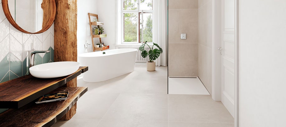 Bagno moderno con piatto doccia Nexsys di Kaldewei nella doccia