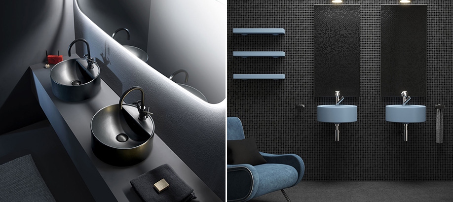 Doppi lavabi Flaminia Twin neri e azzurri