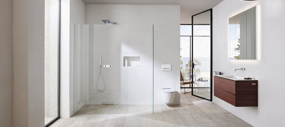 Esempio arredo bagno con sanitari e lavabi Geberit One