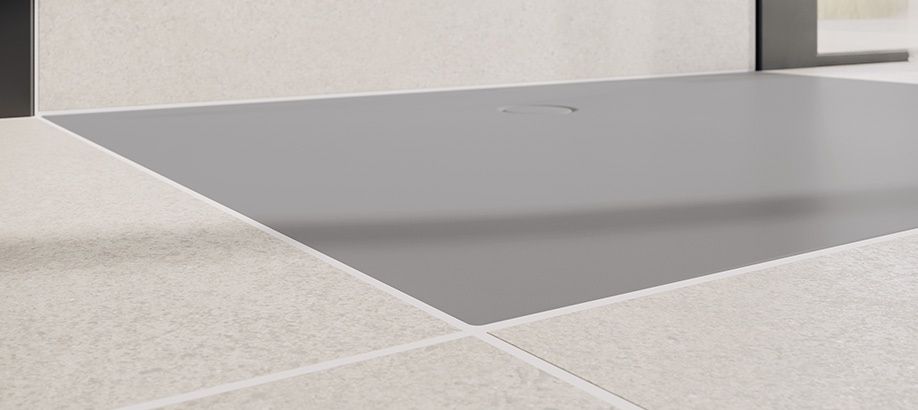Piatto doccia Superplan Zero Kaldewei filo pavimento rettangolare grigio dettaglio