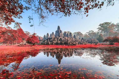 Vista del castello di Bayon in Cambogia
