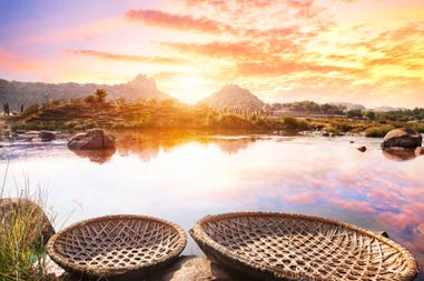 Sunset on the backwater in Kerala, India
