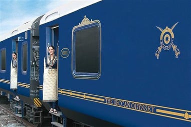 The Deccan Odyssey tour leave from Mumbai's railway station, India