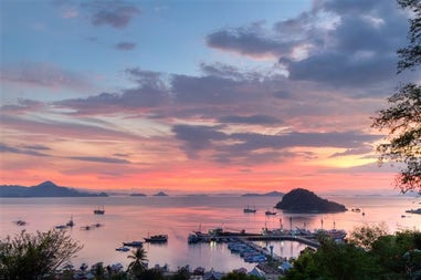 Sunset on the sea of Bajo Flores in Indonesia