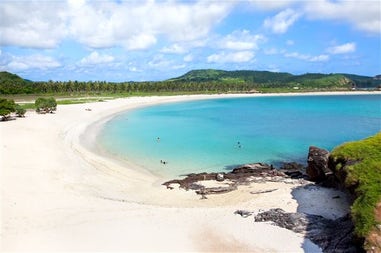 View of the Tanjung aan beach in Lombok in Indonesia