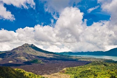 View of the landscape of the Batur Volcano in Indonesia