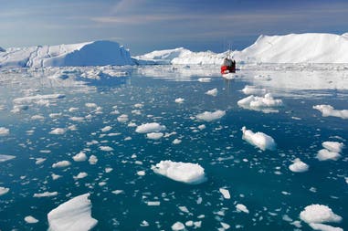 Disko bay rich in icebergs in Greenland
