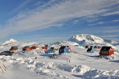 Colourful houses in Kulusuk village in Greenland