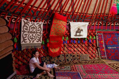 Inside a Yurta in kyrgyzstan