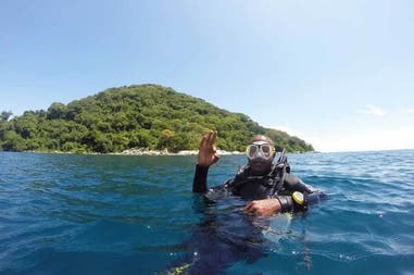 Skin diver in Malawi Lake
