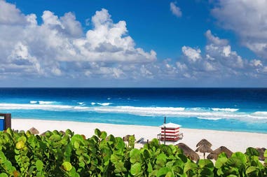 White sandy beach in Cancun in Mexico