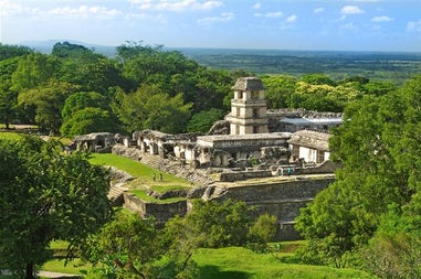 View of the archaeological site of Palenque in Mexico