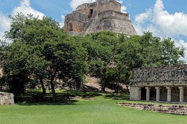 View of the archaeological site of Uxmal in the Yucatan Peninsula in Mexico