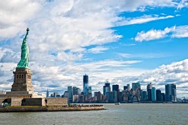 View of the Statue of Liberty in New York in the United States