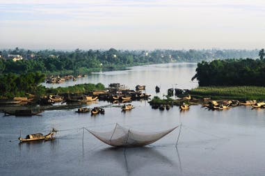 Fish net in Halong Bay in Vietnam
