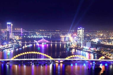 View at night of the skyline in Vietnam