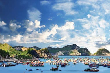 View of the fisherman village in Catba Island in Vietnam