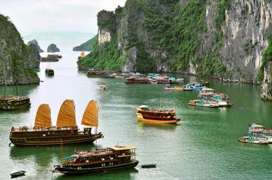 Floating village in Halong Bay in Vietnam