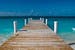 A wooden gangway goes into sea in Turks and Caicos Islands