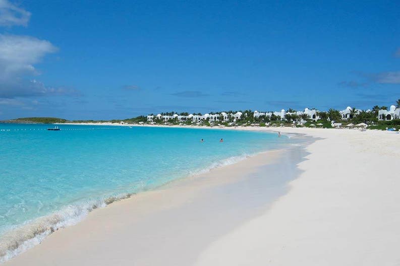 View of the white sandy beach in Cap Juluca in Anguilla