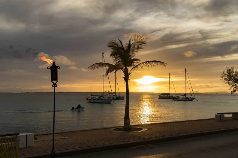 Seafront of Bonaire at the sunset