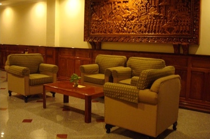 Hall of the Hotel Stung Sangke in Battambang in Cambodia