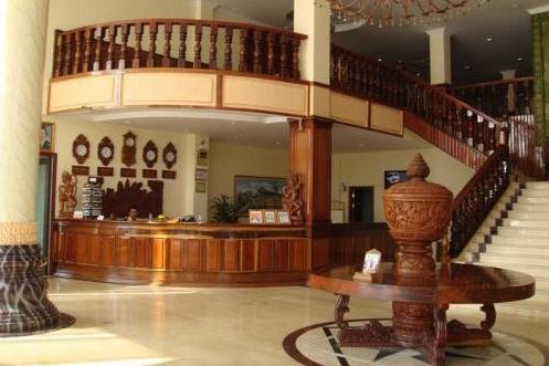 Stairs in the hall of the Hotel Stung Sangke in Battambang in Cambodia