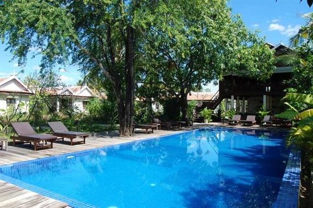 Outdoor swimming pool of the Sambor Village in Kompong Thom in Cambodia