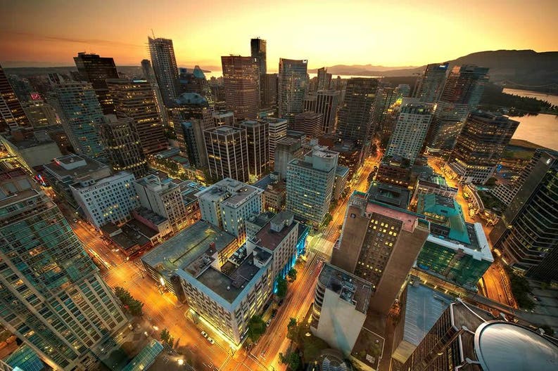 View from above of the city of Vancouver in Canada
