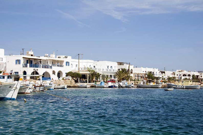 Greece Antiparos village View from the sea of the village of Antiparos in Greece