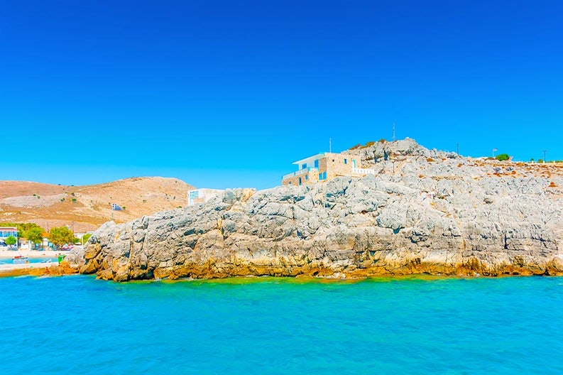 Greece Pserimos Island View from the sea of the island of Pserimos in Greece