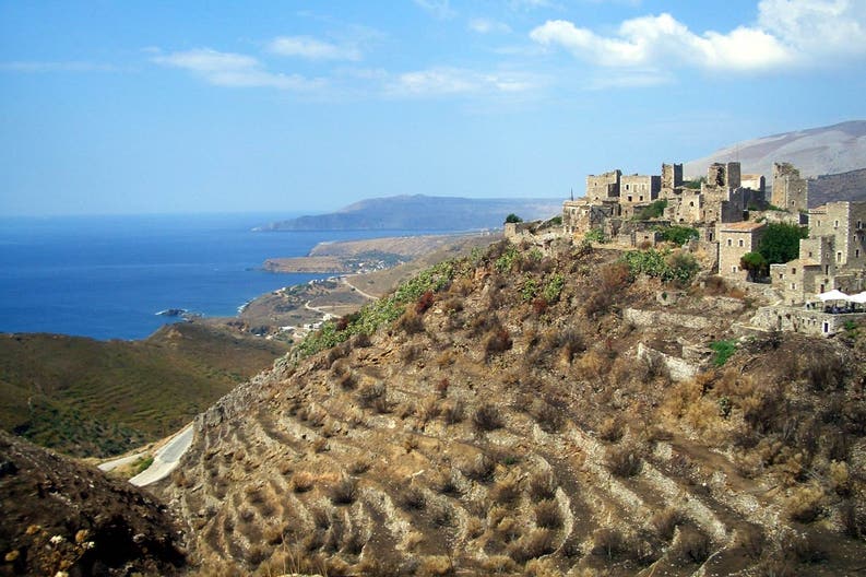 Panoramica dei paessaggi di Maina in Grecia