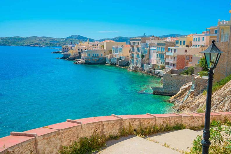 Greece Syros sea View of the sea and the village of Syros in Greece