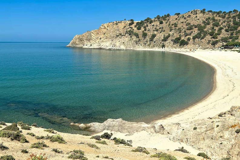 White sandy beach of Cyclades Islands in Greece 