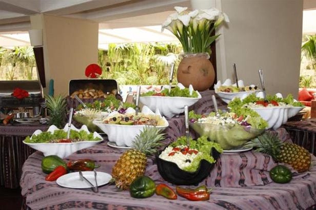 Buffet in the restaurant of Porta Hotel del Lago in Guatemala