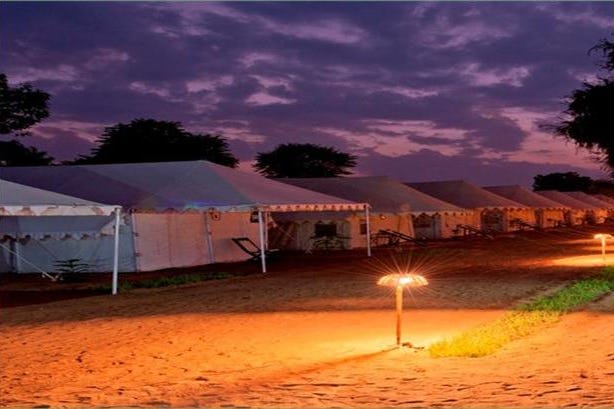 External view of the tents on the beach of  Campo Tendato Allahabad in India