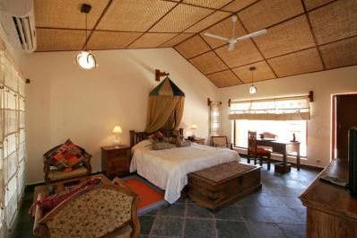 Bedroom of the Bandhav Villas Resort in Bandhavgarh National Park in India