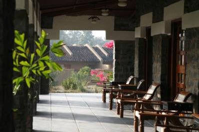 External view of the bedrooms of the Bandhav Villas Resort in Bandhavgarh National Park in India
