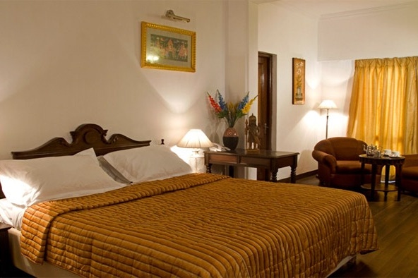 Bedroom of the Udai Vilas Palace Hotel in Bharatpur in India