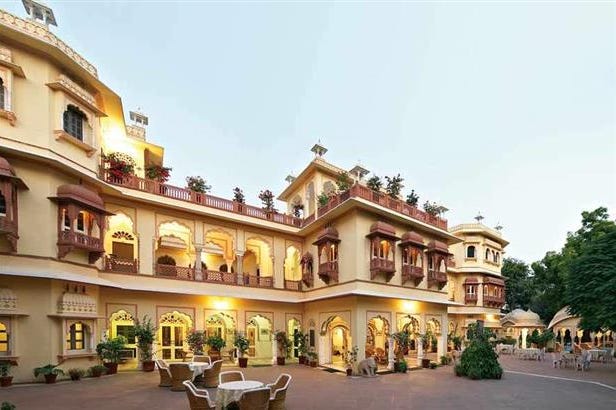 Facade in Alsisar Haveli in Jaipur in India