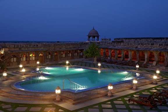 Swimming pool of the Khimsar Fort in Khimsar in India