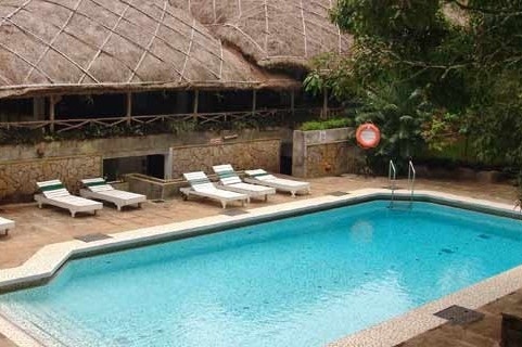 Swimming pool of the Spice Village in Periyar National Park in India