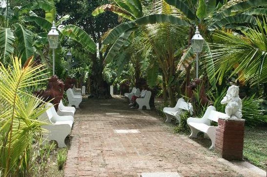 Garden of the Indeco Hotel in Swamimalai in India