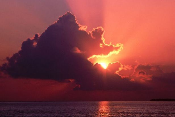 Sunset over the sea in Komodo in Indonesia